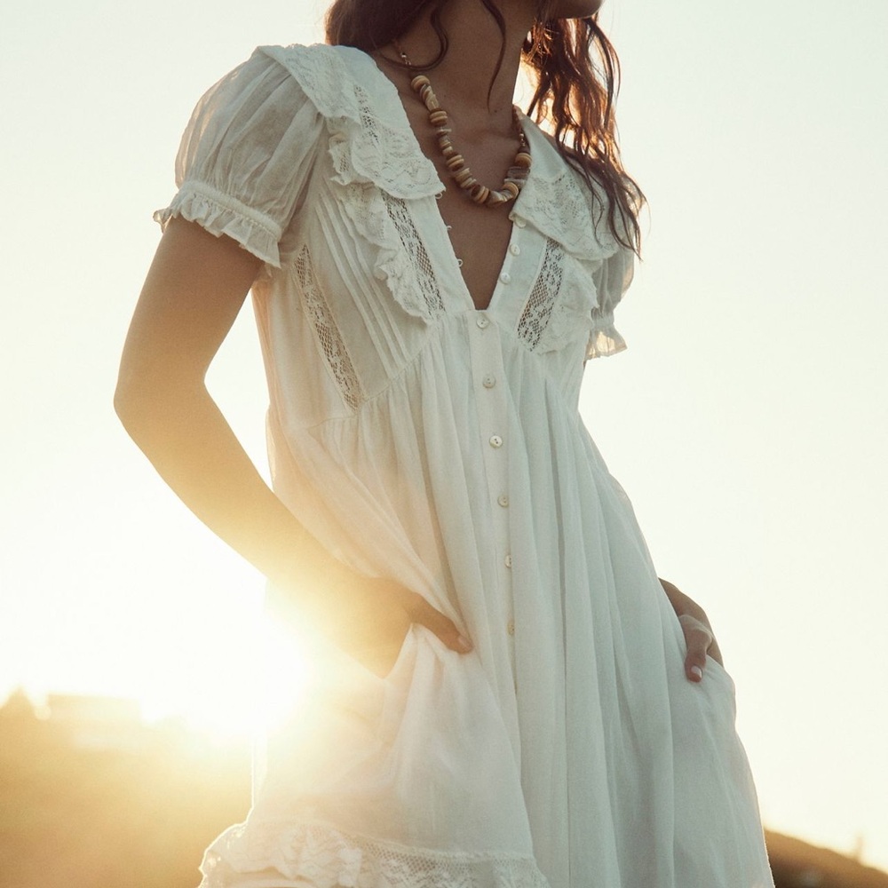 Free People Cream Lace Button-Down Dress